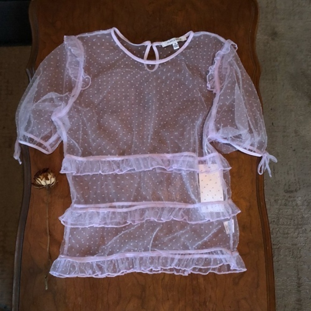 New Purple Snow Polkadot Sheer Ruffle Top